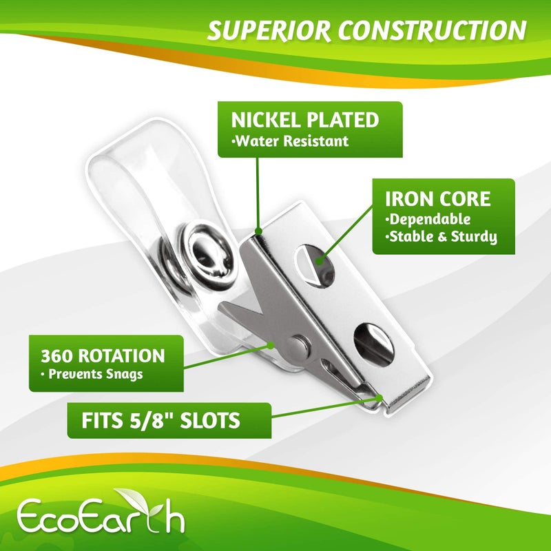 EcoEarth - Horizontal PVC ID Badge Holder with Metal Clips & Vinyl Straps with Soft Edge - Sealable Fits 3.5x2.25 inch Inserts - Clear, 250 Pack - Waterproof ID Card Holder Bulk - Name Tag - Image 4